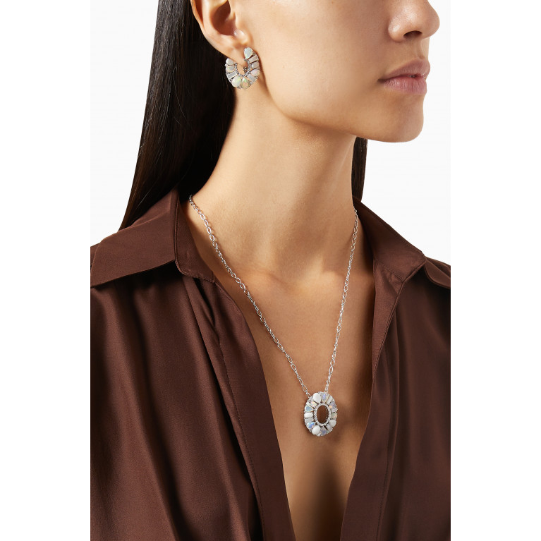 Garrard - Blaze Diamond, Opal & Mother of Pearl Hoop Earrings in 18kt White Gold White