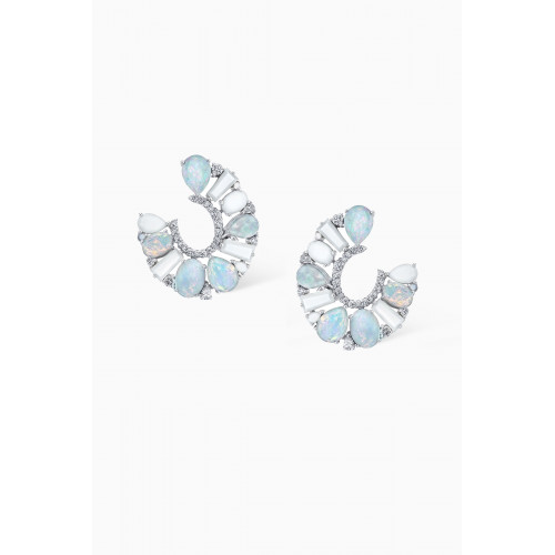 Garrard - Blaze Diamond, Opal & Mother of Pearl Hoop Earrings in 18kt White Gold White