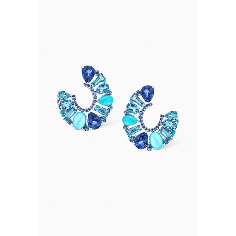Garrard - Blaze Sapphire Hoop Earrings in 18kt White Gold Blue