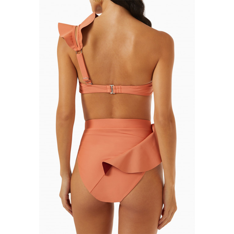 Andrea Iyamah - Kiara High Rise Bikini Bottom in Stretch Matte Nylon Orange
