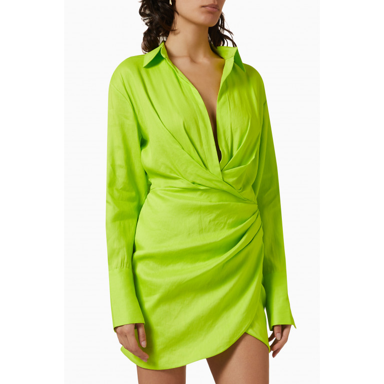 Gauge81 - Naha Wrap Mini Dress in Linen Green