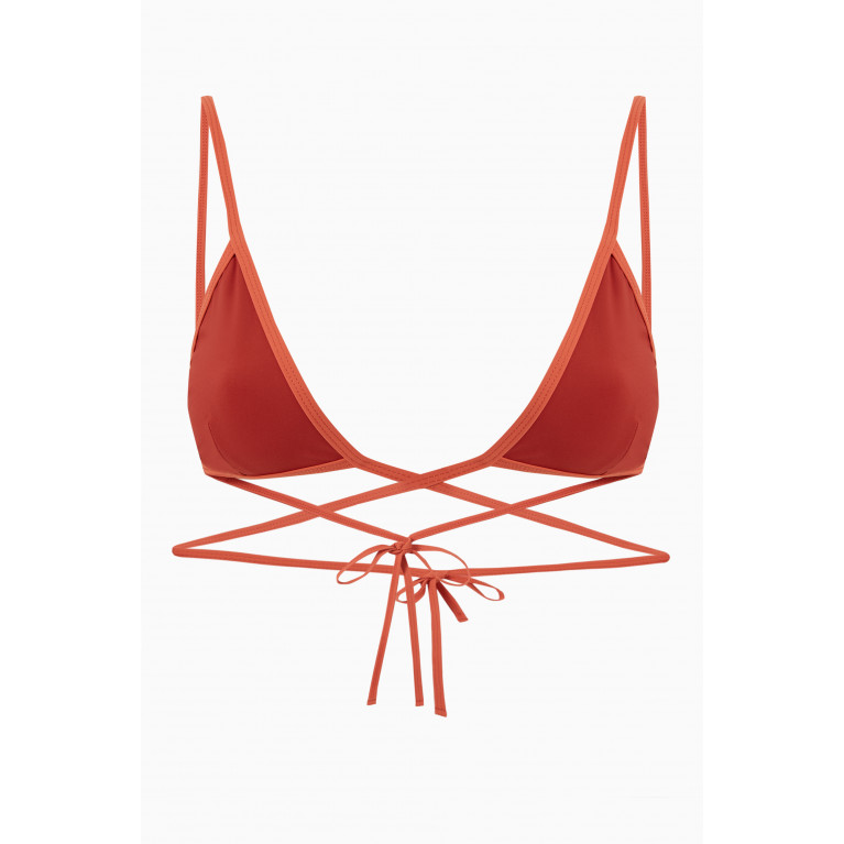 Christopher Esber - Wrapped Tie Bikini Top in Stretch Nylon Brown