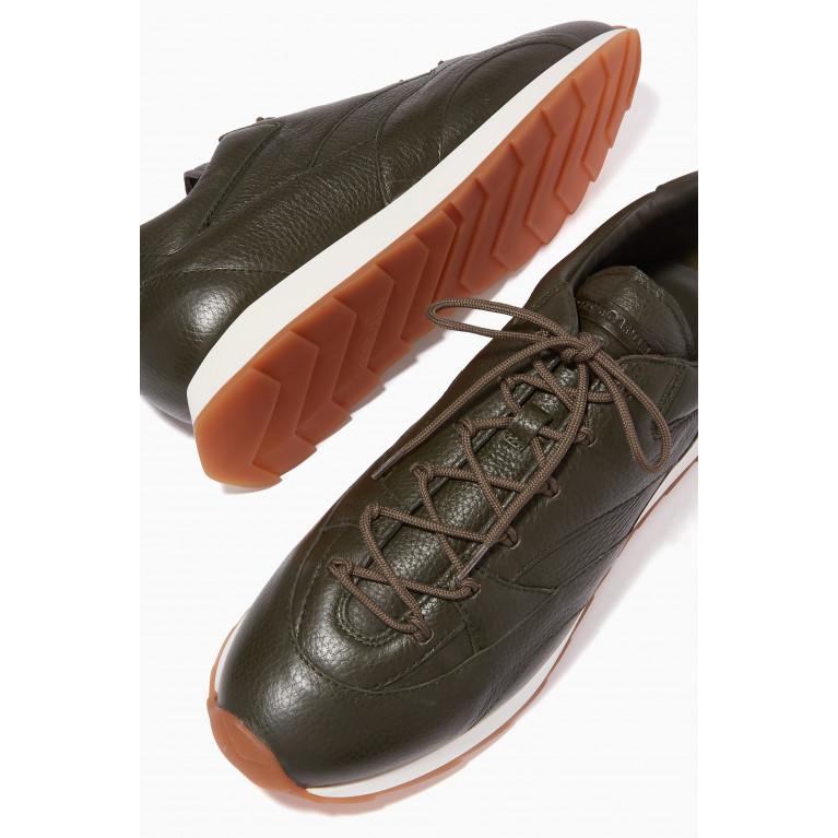 Giorgio Armani - Lace-up Sneakers in Deerskin Pebbled Leather Neutral