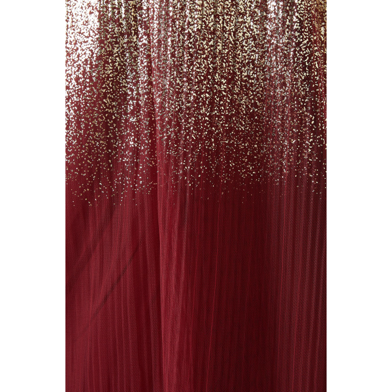 Dima Ayad - Pleated Metallic Full Cape and Dress Set Burgundy