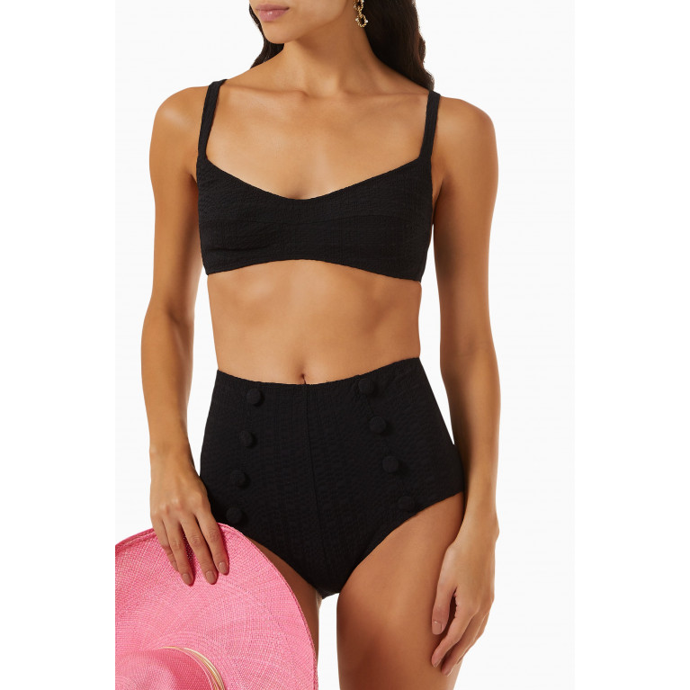 Lisa Marie Fernandez - Balconette High Waist Bikini Set in Stretch Seersucker Black