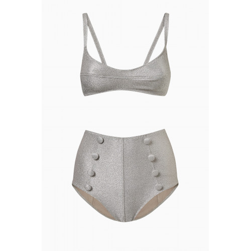 Lisa Marie Fernandez - Balconette High Waist Bikini Set in Metallic Jacquard Silver