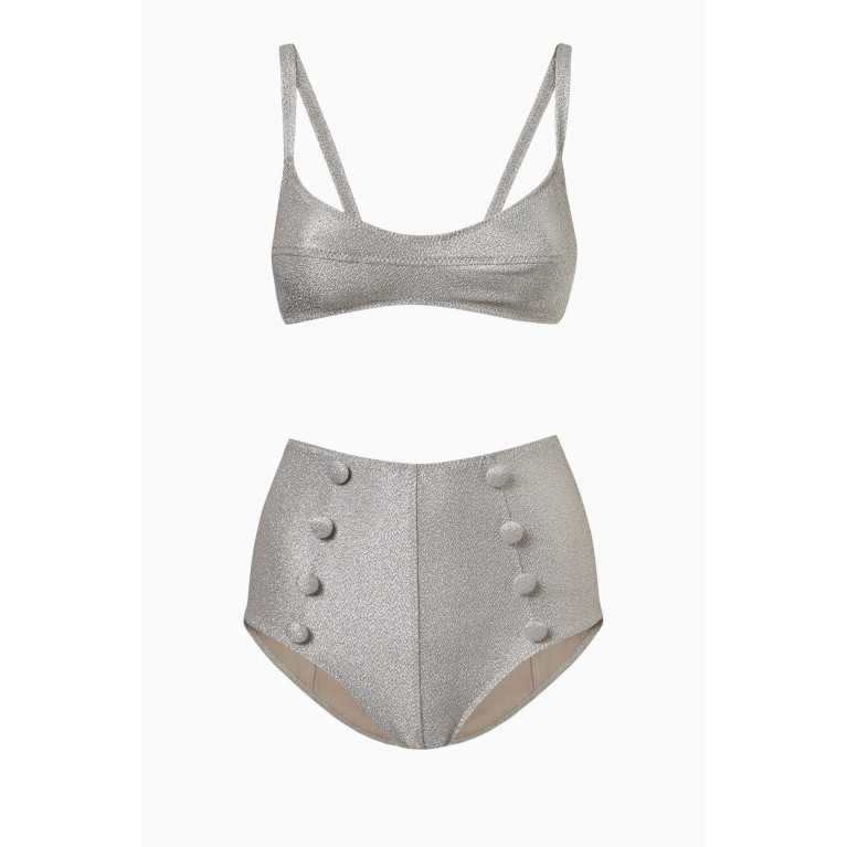 Lisa Marie Fernandez - Balconette High Waist Bikini Set in Metallic Jacquard Silver
