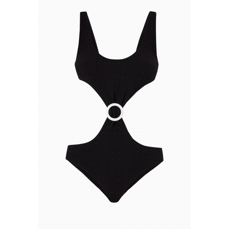 Lisa Marie Fernandez - Buckle Cut Out Swimsuit in Stretch Seersucker Black