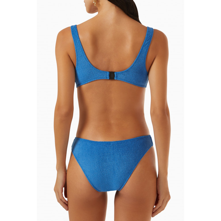 Lisa Marie Fernandez - Buckle Cut Out Swimsuit in Stretch Seersucker Blue