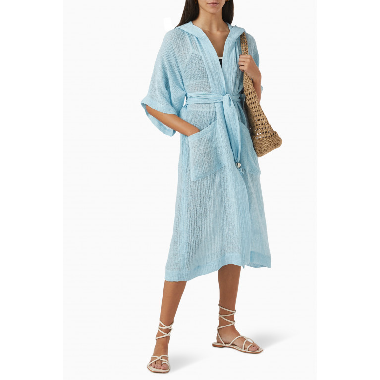 Lisa Marie Fernandez - Hooded Midi Dressing Gown in Organic Linen Gauze