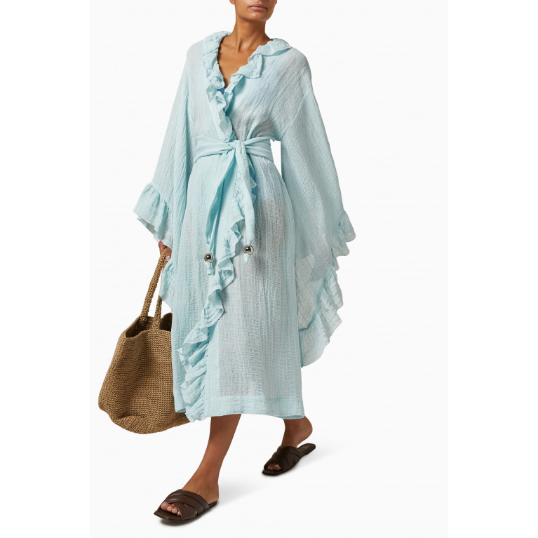 Lisa Marie Fernandez - Anita Long Robe in Organic Linen Blend Gauze Blue