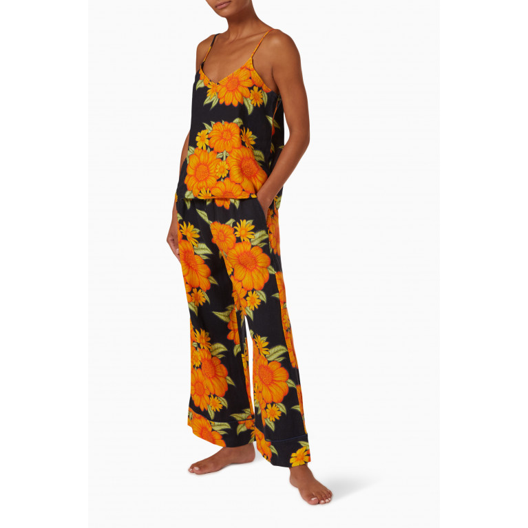 Desmond & Dempsey - Cami & Wide Leg Tithonia Print Pyjama Set in Linen