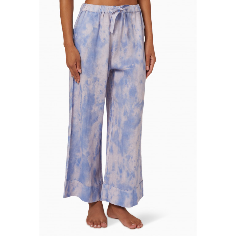 Desmond & Dempsey - Cami & Wide Leg Summer Dusk Print Pyjama Set in Linen