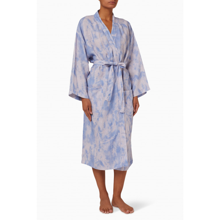 Desmond&Dempsey - Summer Dusk Print Robe in Linen