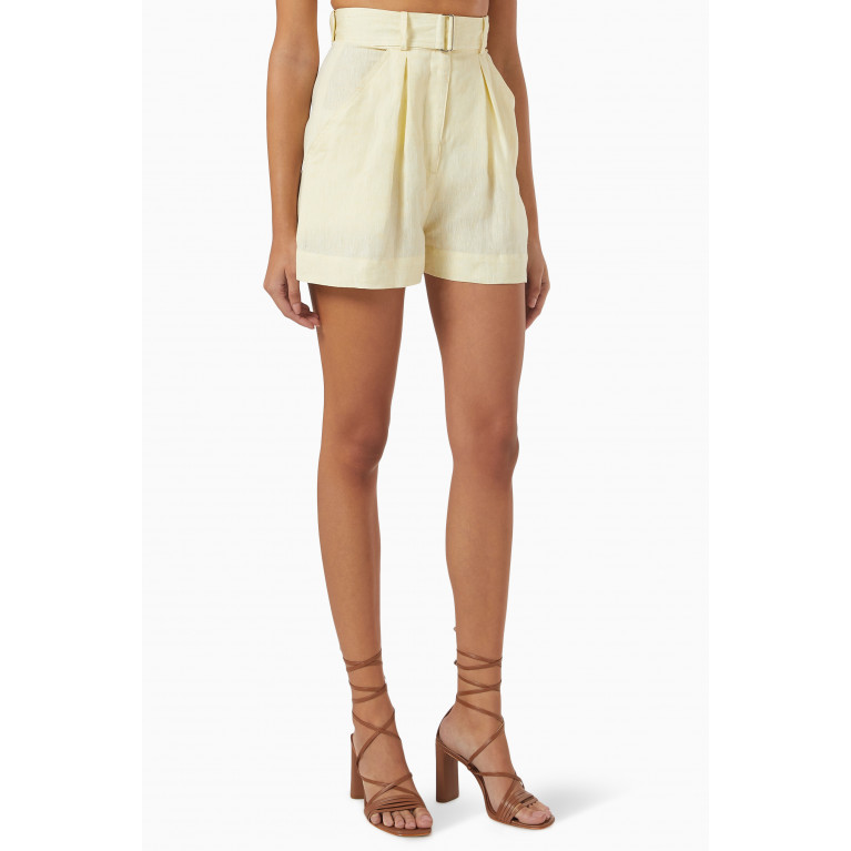 Matthew Bruch - Belted Pleated Shorts in Linen Yellow