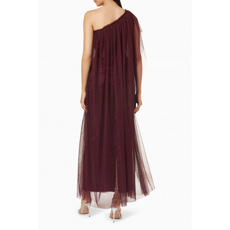 Amri - One Shoulder Dress in Satin & Tulle Burgundy