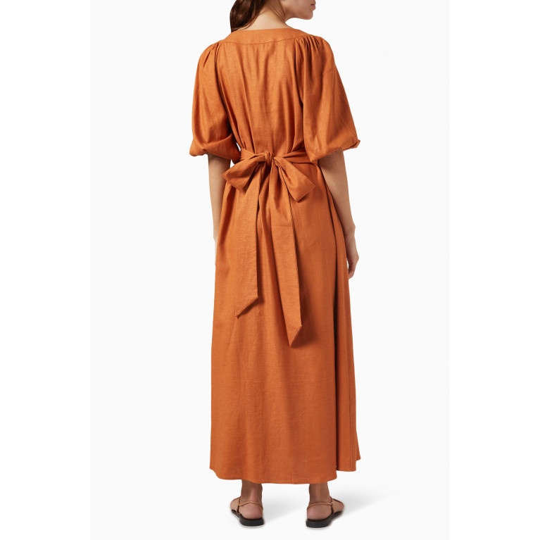 Pasduchas - Horizon Midi Dress in Linen Blend Orange