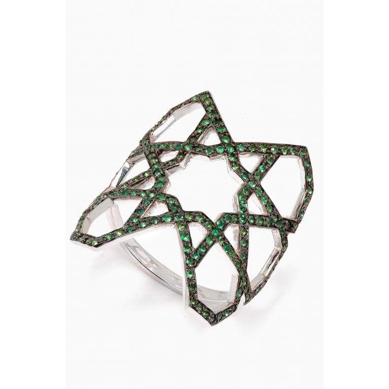 Ralph Masri - Arabesque Deco Emerald Ring in 18kt White Gold Green