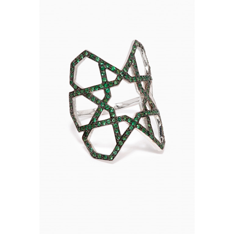 Ralph Masri - Arabesque Deco Emerald Ring in 18kt White Gold Green