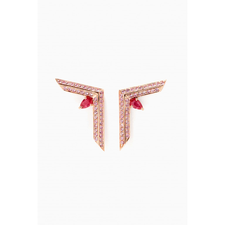 Ralph Masri - Phoenician Script Pink Sapphire & Ruby Earrings in 18kt Rose Gold