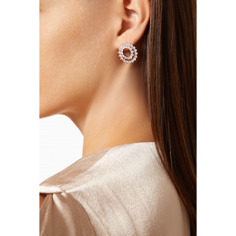 CZ by Kenneth Jay Lane - Round 3-prong CZ Circle Earrings in Rhodium-plated Brass Rose Gold