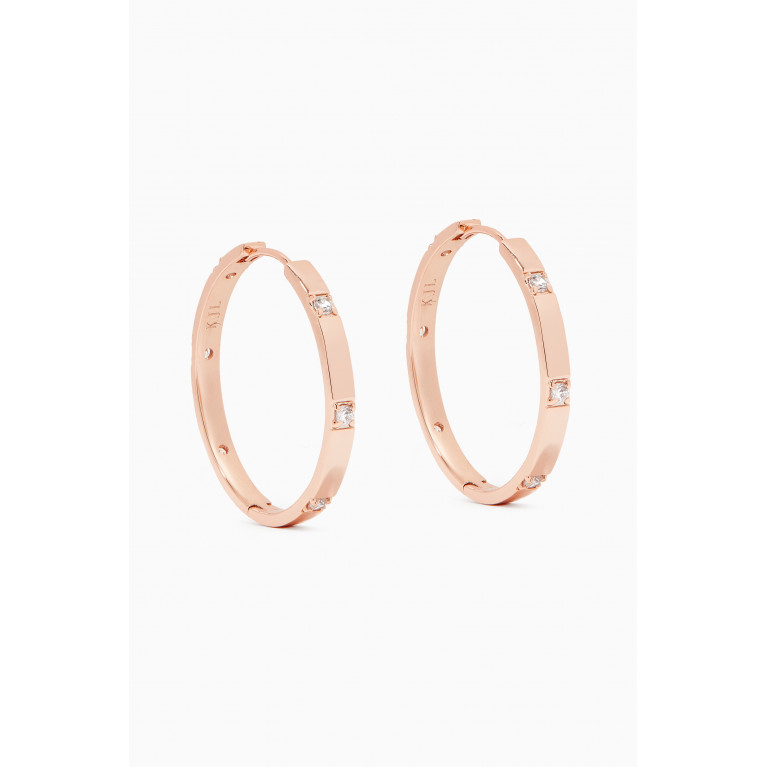 CZ by Kenneth Jay Lane - Round CZ Station Hoop Earrings Rose Gold