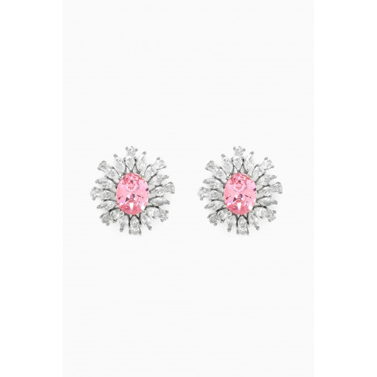 CZ by Kenneth Jay Lane - Oval Marquis Stud Earrings in Rhodium-plated Brass Pink