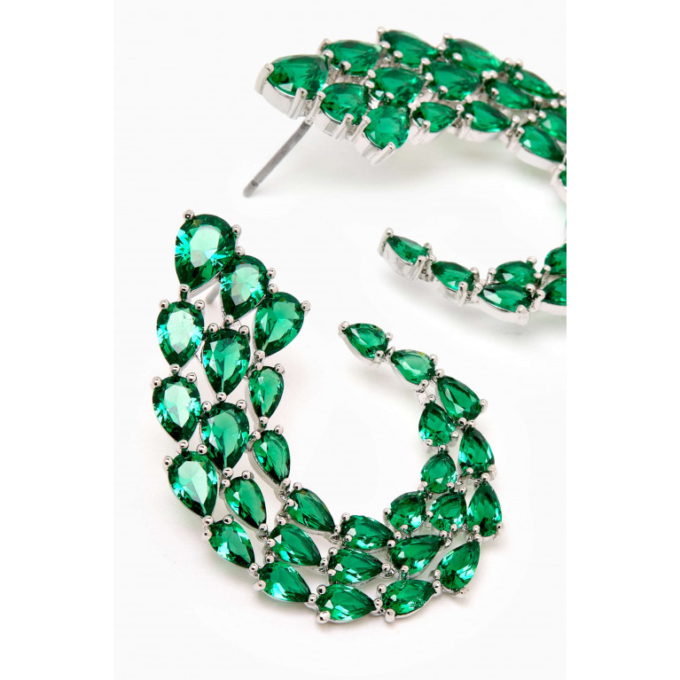 CZ by Kenneth Jay Lane - Pear Swirl Earrings in Rhodium-plated Brass Green