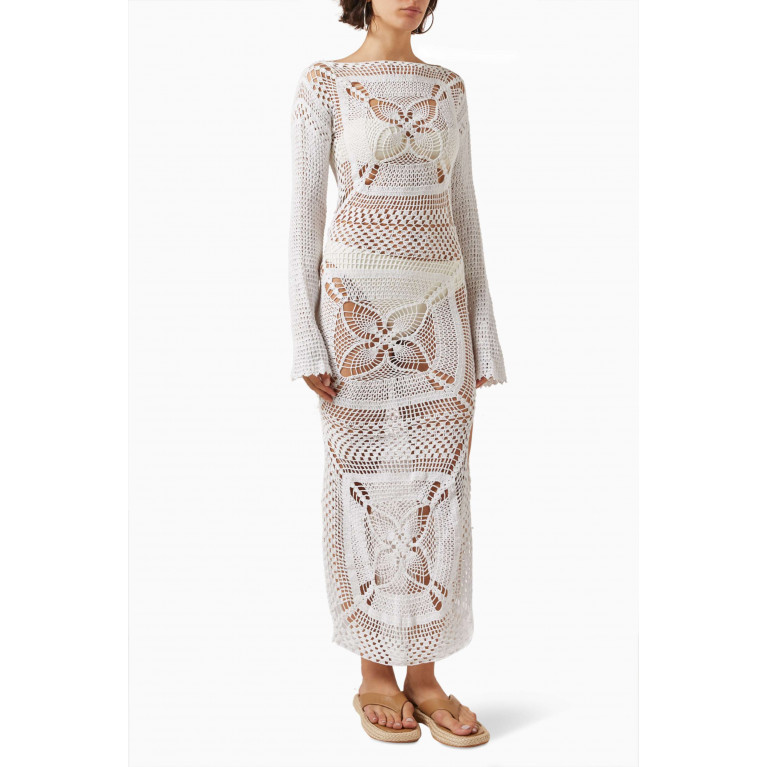 Alix Pinho - Lucy Maxi Dress in Crocheted Cotton White