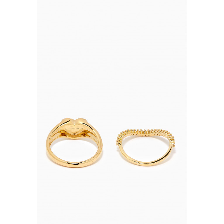 Yvonne Leon - Heart & Wave Diamond Signet Ring in 9kt Yellow Gold, Set of 2