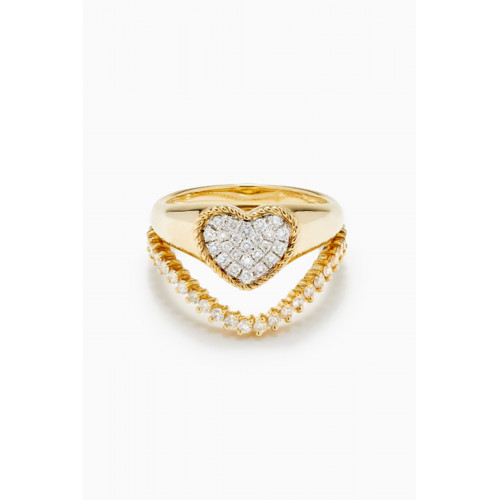 Yvonne Leon - Heart & Wave Diamond Signet Ring in 9kt Yellow Gold, Set of 2