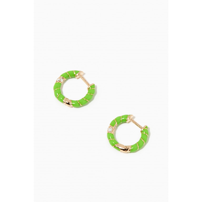 Yvonne Leon - Alliance Mini Torsade Diamond Hoop Earrings in 9kt Yellow Gold Green