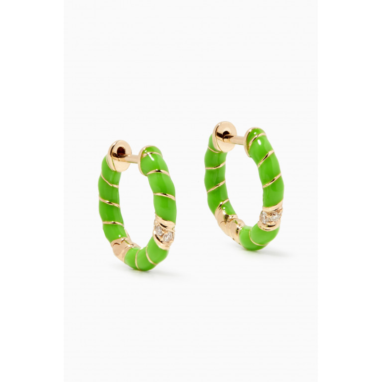 Yvonne Leon - Alliance Mini Torsade Diamond Hoop Earrings in 9kt Yellow Gold Green