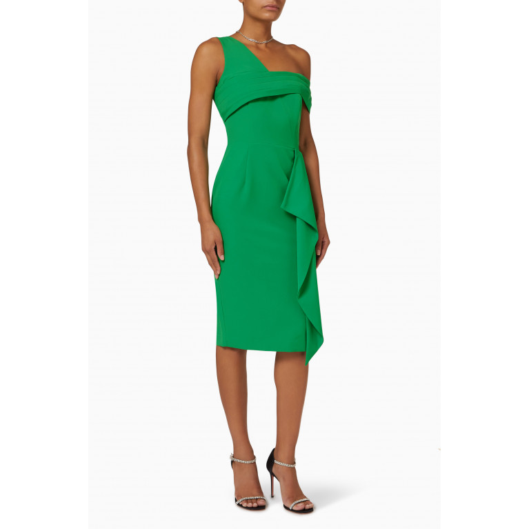 Lavish Alice - Pleated Asymmetric Off-shoulder Midi Dress Green