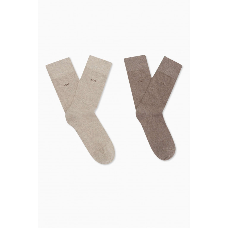Calvin Klein - Classic Crew Socks in Cotton Knit, Set of 2 Brown