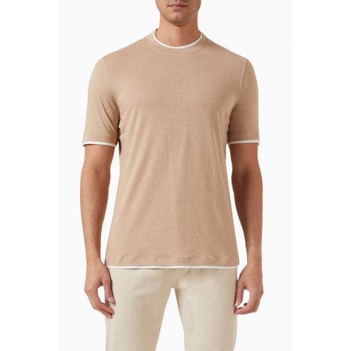 Brunello Cucinelli - Faux-layering T-shirt in Cotton Jersey Brown