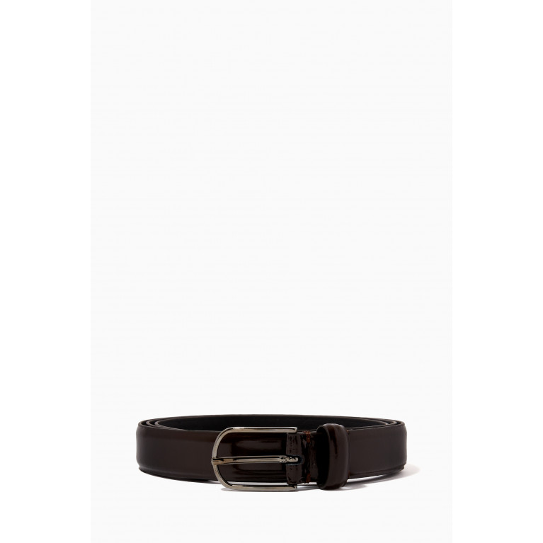 Emporio Armani - Classic Buckle Belt in Leather Brown
