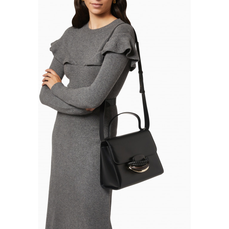 Chloé - Kattie Medium Top Handle Crossbody Bag in Calf Leather Black