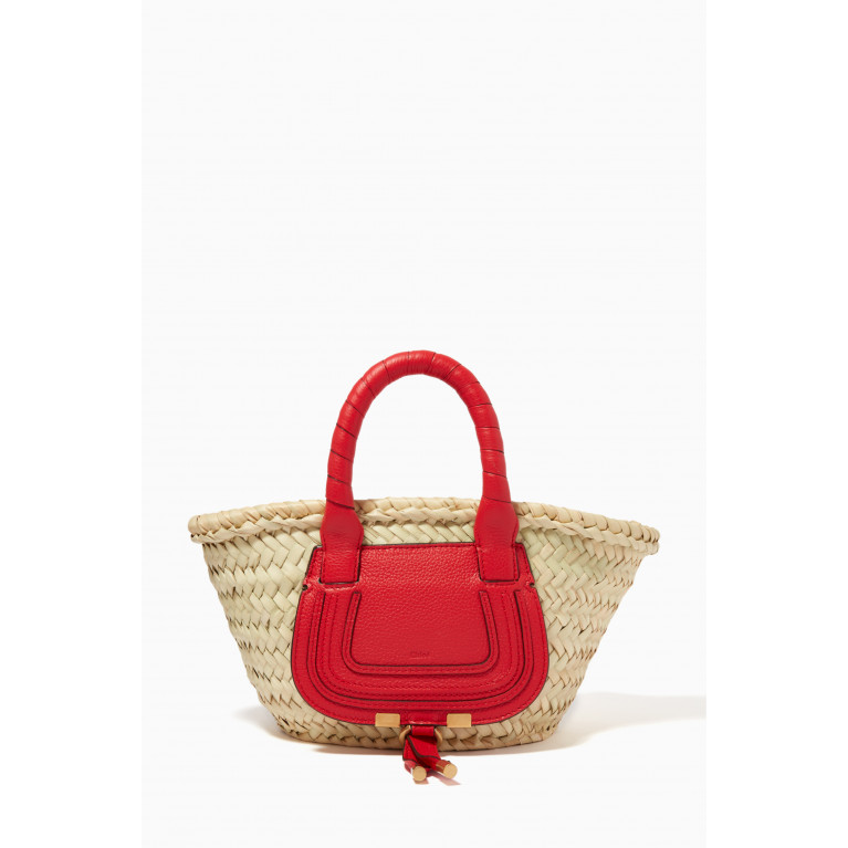 Chloé - Mini Marcie Basket Bag in Raffia & Grained Calfskin