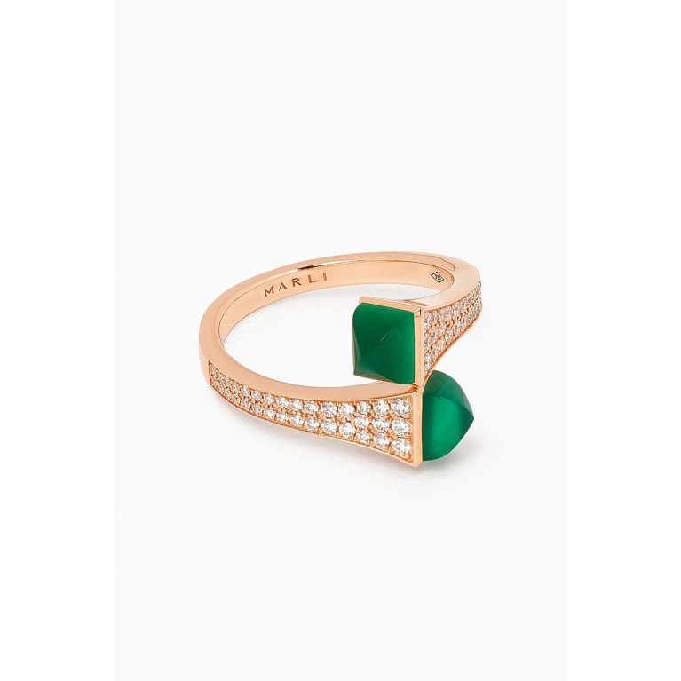 Marli - Cleo Diamond & Green Agate Midi Ring in 18kt Rose Gold