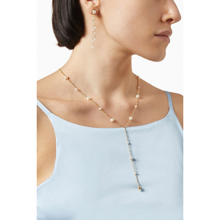 Awe Inspired - Freshwater Pearl Lariat Necklace in 14kt Yellow Gold Yellow