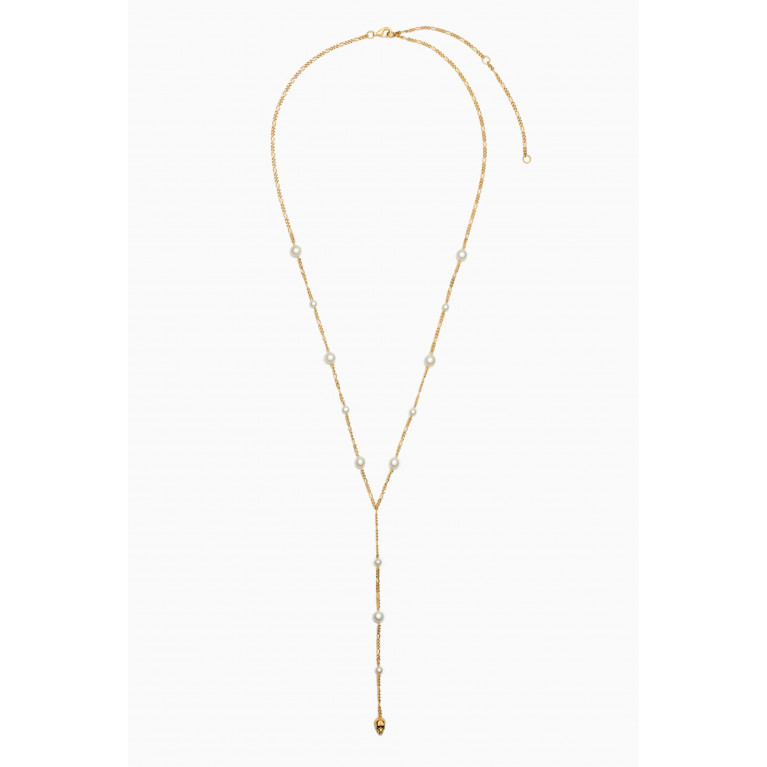 Awe Inspired - Freshwater Pearl Lariat Necklace in 14kt Yellow Gold Yellow
