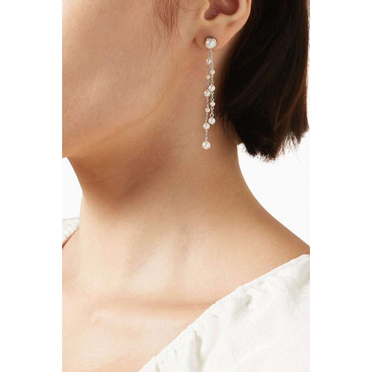 Awe Inspired - Freshwater Pearl Dangle Earrings in 14kt White Gold Silver