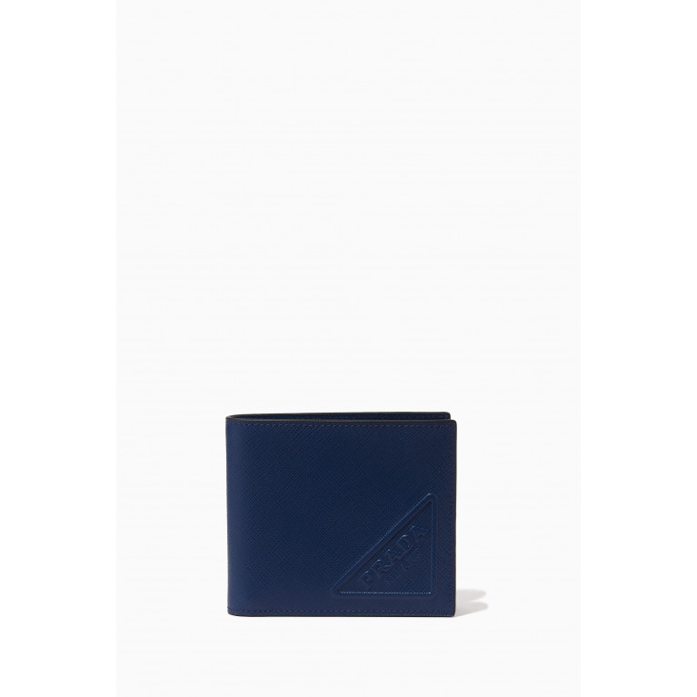 Prada - Embossed Logo Wallet in Saffiano Leather Blue