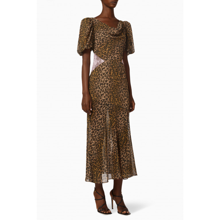 De La Vali - Gladys Leopard-print Midi Dress in Chiffon