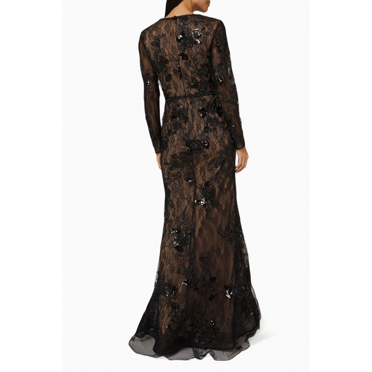 Mac Duggal - Floral Embroidered Maxi Dress in Embroidered Lace