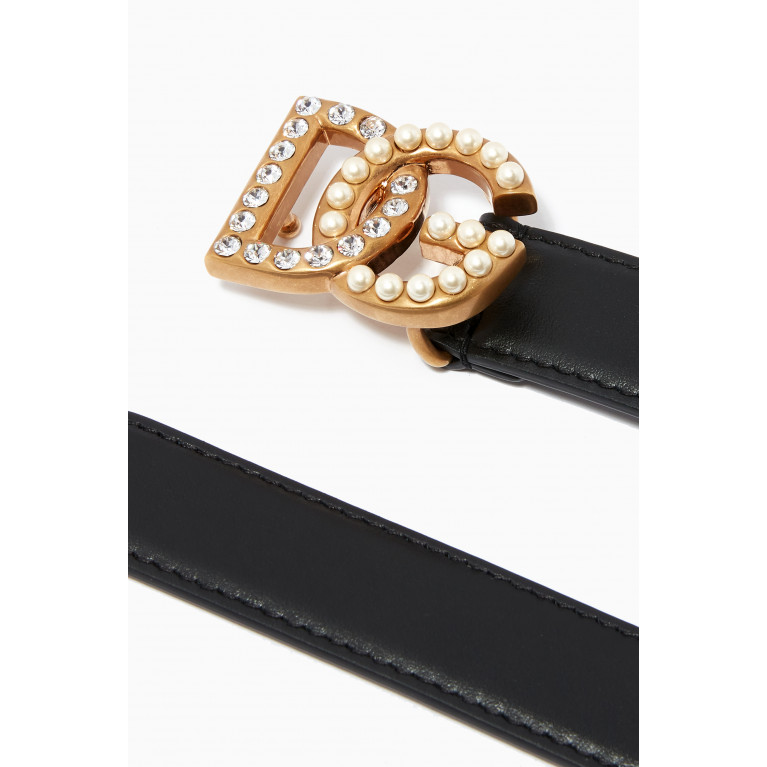 Dolce & Gabbana - DG Rhinestones & Pearls Belt in Leather, 25mm