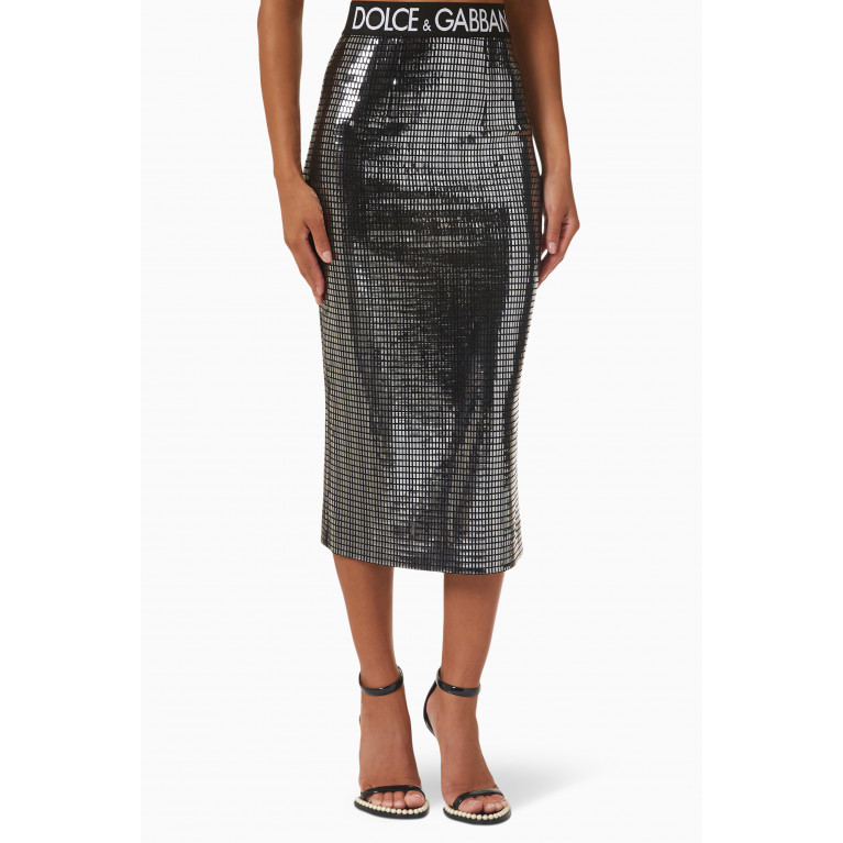 Dolce & Gabbana - Logo Band Skirt in Sequinned Jersey