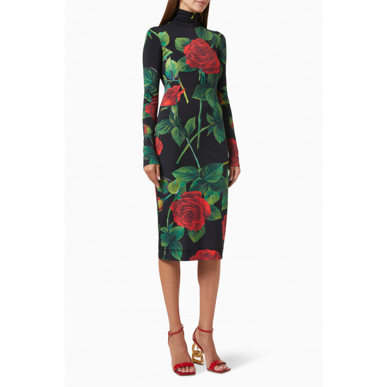 Dolce & Gabbana - Rose-print Midi Dress in Spandex-jersey