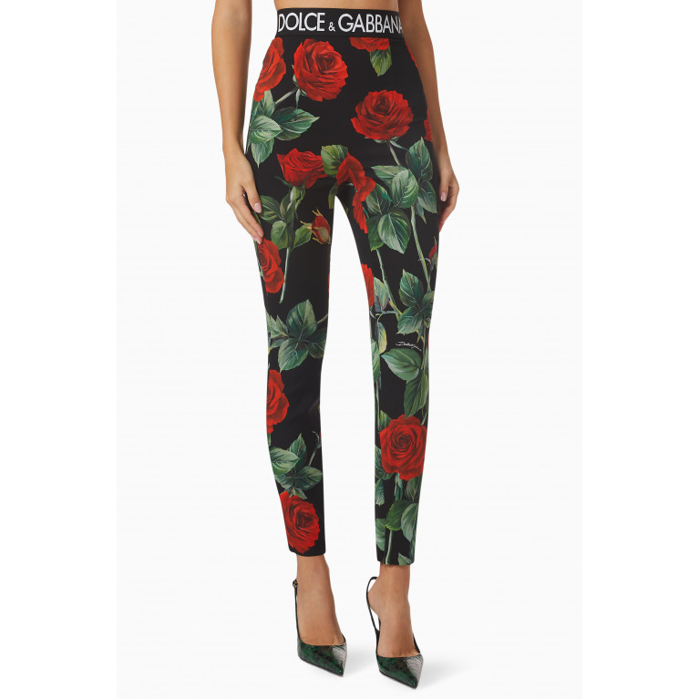 Dolce & Gabbana - Rose-print Leggings in Stretch-silk